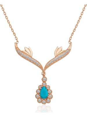 MiraLive 925 Ayar Gümüş Turkuaz Taşlı Madalyon Kadın Gümüş Kolye T5022 (72)