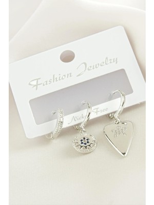 3 Adet Kalp Zirkon Taşlı Küpe