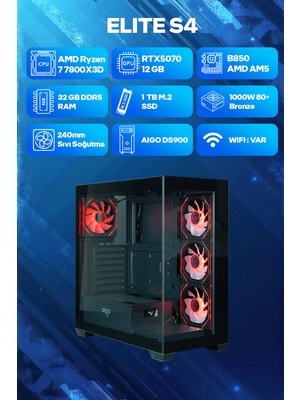 Game Garaj Elite S4 Amd Ryzen 7 7800X3D 32GB RAM 1TB SSD RTX5070 240MM Sıvı Soğutma FreeDOS Oyuncu OEM Paket