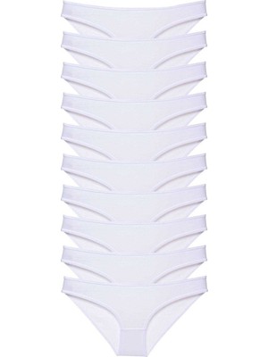 10 Adet Süper Eko Set Likralı Kadın Slip Külot Beyaz