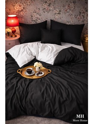 More Home Çift Kişilik Yorgan kılıfı + Yastık Kılıfı (Çarşafsız) Siyah Beyaz