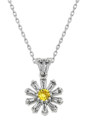 MiraLive 925 Ayar Gümüş Trapez Taşlı Çiçek Bayan Gümüş Kolye T5587 (72)