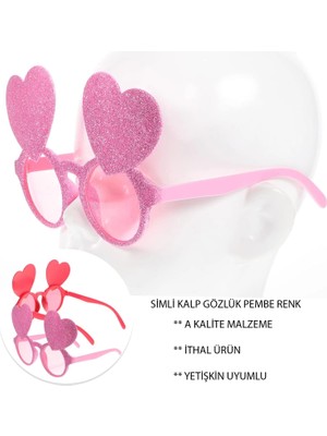Mey Ithalat® Pembe Renk Sim Işlenmiş Kalp Figürlü Parti Gözlüğü