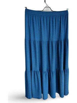 Beli Lastikli Bürümcek Kumaş Etek Anne Eteği Uzun Namaz Eteği Lacivert 44-52 Beden