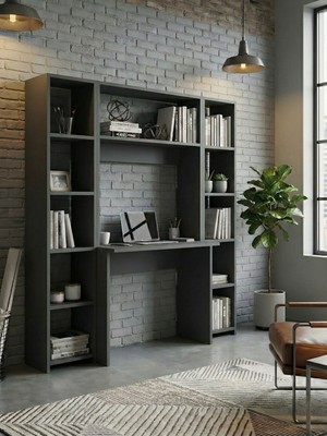 Freehome Premium Mdf Ürün Çalışma Masası Seti Raflı Ofis Genç Odası Ders Çalışma Ünitesi