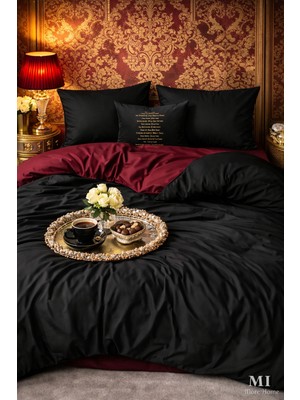 More Home Lastikli Çarşaflı  Nevresim Takımı Tek Kişilik Siyah-Bordo