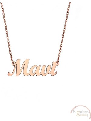 Bigakan 925 Ayar Gümüş Mavi Isimli Kolye Rose Kaplama