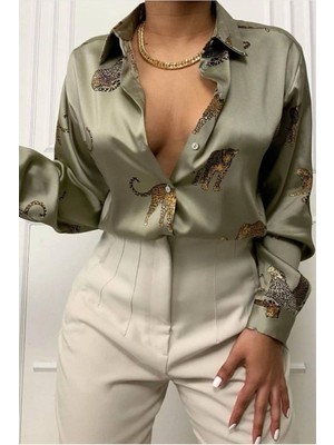 Madmext Leoparlı Vizon Saten Gömlek MG187