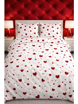 More Home Çift Kişilik Yatak Örtüsü Seti Kalp Desenli
