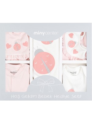 Minycenter Kız Uğur Böceği Nakışlı Hastane Çıkış Seti Yenidoğan-3 Ay Pembe