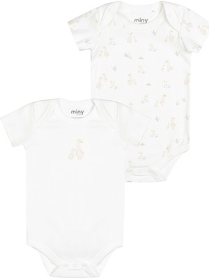 Minycenter Unisex Kaz Desenli 2'li Body Yenidoğan-24 Ay Ekru