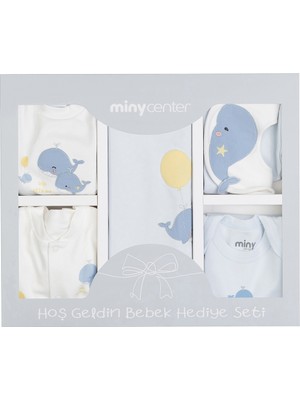 Minycenter Erkek Balina Nakışlı Hastane Çıkış Seti Yenidoğan-3 Ay Mavi