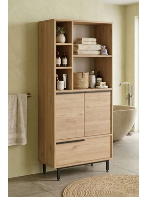 Robin Home Lidya Banyo Dolabı Çok Amaçlı Dolap 3 Kapaklı Metal Ayaklı Sepet