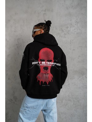 MiraLive Oversize Üç Iplik Kapüşonlu Sweatshirt – Siyah “don’t Be Terrified” Ön, Sırt ve Kol B