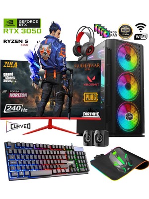 Apphirex TC66X Ryzen 5 5500 32GB 1tb M.2 Nvme SSD RTX3050 24" 240HZ Oyuncu Masaüstü Bilgisayarı Hazır Sistem