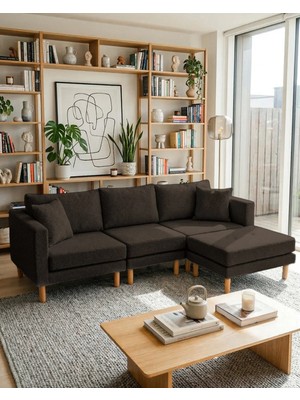 Velura Home & Living Armin Akıllı Köşe Koltuk Takımı & Modern Modüler Yataklı Köşe Takımı - Koyu Ceviz