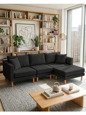 Velura Home & Living Armin Akıllı Köşe Koltuk Takımı & Modern Modüler Yataklı Köşe Takımı - Siyah