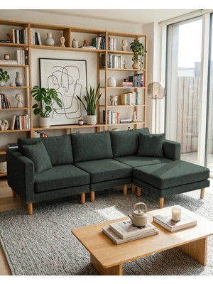 Velura Home & Living Armin Akıllı Köşe Koltuk Takımı & Modern Modüler Yataklı Köşe Takımı - Koyu Yeşil