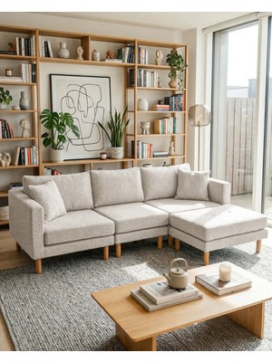 Velura Home & Living Armin Akıllı Köşe Koltuk Takımı & Modern Modüler Yataklı Köşe Takımı - Açık Krem