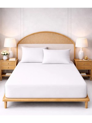 More Home Tek  Kişilik Pamuklu  Lastikli Çarşaf  50 x 70 Yastık Kılıfı Beyaz