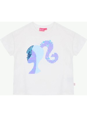 Barbie Ekru Kız Çocuk Payetli T-Shirt BRB6SG-TST6422