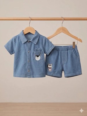 Baby Buu Efemkids 6/24AY Erkek Bebek Takım Ayı Baskılı Yenidoğan Bebek Takım