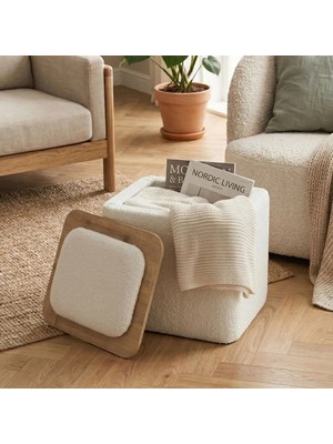 Zem Jarvis Bohem Sandıklı Orta Sehpa Puf, Kırık Beyaz