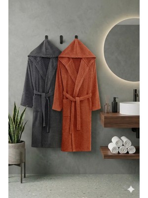 Mira  Antrasit Kiremit Kapüşonlu Çift Bornoz