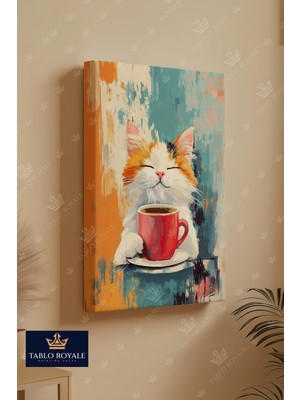 Tablo Royale Kahve Içen Kedi Kanvas Tablo - Salon Tablo - Ofis Tablo