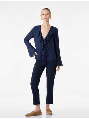 Koton Viskon Karışımlı Ekstra Yüksek Bel Slim Fit Cigarette Pantolon