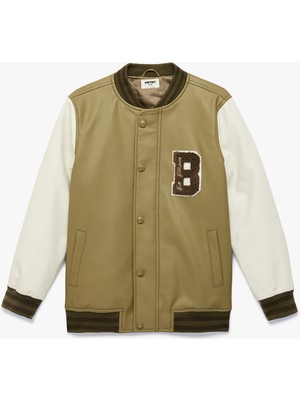 Koton Uzun Kollu Bisiklet Yaka Deri Görünümlü Bomber Ceket