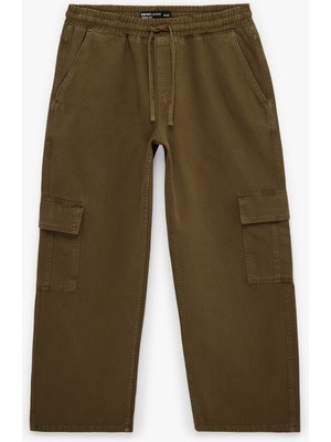Koton Pamuklu Beli Bağcıklı Cepli Straight Fit Jean Kargo Pantolon