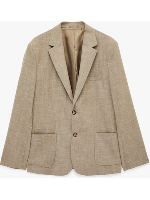 Koton Uzun Kollu Viskon Karışımlı Cepli Düğmeli Mono Yaka Slim Fit Blazer Ceket