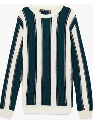 Koton Uzun Kollu Bisiklet Yaka Çizgili Triko Kazak