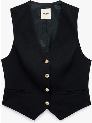 Koton Metal Düğme Detaylı Kolsuz V Yaka Blazer Yelek