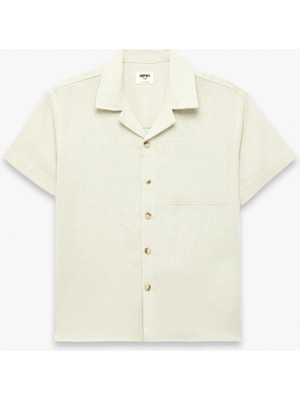 Koton Devrik Yaka Cepli Kısa Kollu Keten Oversize Gömlek