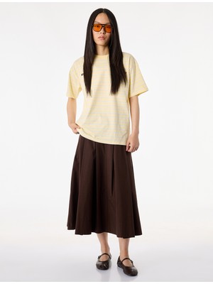 Koton Pamuklu Çizgili Bisiklet Yaka Kısa Kollu Baskılı Tişört