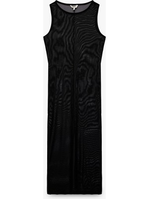 Koton U Yaka Kolsuz Transparan Uzun Tül Plaj Elbisesi