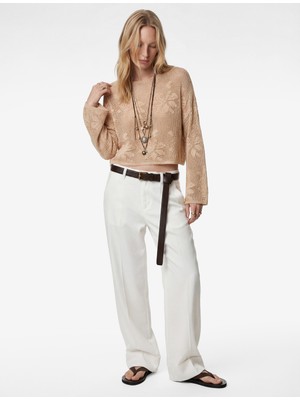 Koton Geniş Uzun Kollu Kayık Yaka Kroşe Ajurlu Kazak