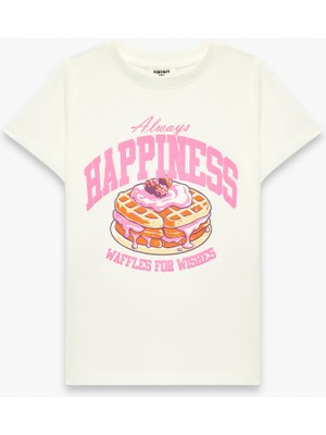 Koton Pamuklu Kısa Kollu Bisiklet Yaka Baskılı Tişört