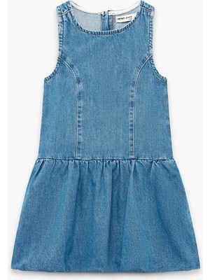 Koton Pamuklu Bol Kalıp Kolsuz Bisiklet Yaka Balon Denim Elbise