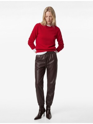 Koton Beli Lastikli Yan Cepli Cigarette Suni Deri Pantolon