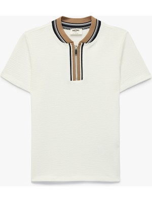 Koton Yarım Fermuar Detaylı Kısa Kollu Bisiklet Yaka Pamuklu Tişört