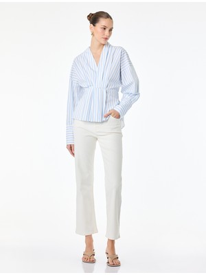 Koton Normal Bel Dar Kalıp Pamuklu Düğmeli Kısa Ispanyol Paça Pantolon -  Kick Flare Jeans