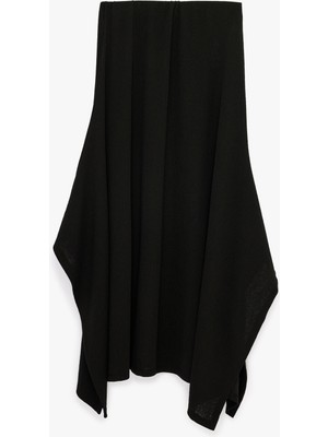 Koton Krep Kumaş Asimetrik Kesim Midi Etek