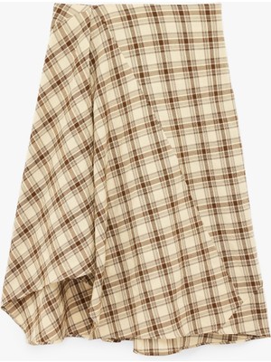 Koton Asimetrik Kesim Ekose Midi Etek