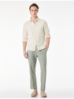 Koton Beli Bağcıklı Cep Detaylı Keten Pamuk Karışımlı Pantolon