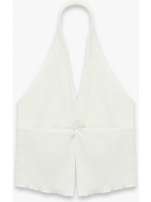 Koton Bürümcük Kolsuz V Yaka Halter Yaka Crop Bluz