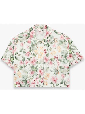 Koton Regular Fit Kısa Kollu Çiçekli Crop Gömlek