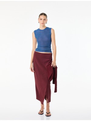 Koton Drapeli Yırtmaç Detaylı Kruvaze Midi Etek